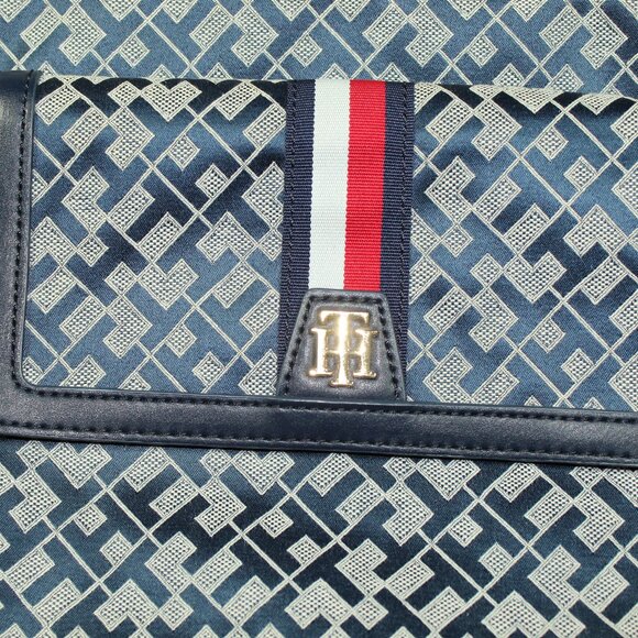 Tommy Hilfiger Woman's Tote Bag Navy Blue All Over Logo Leather & Chain Handle - Picture 6 of 11